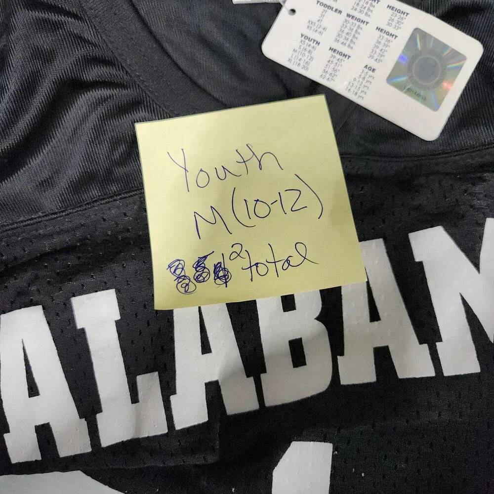 Kids Sports Alabama 1 Football Jersey Youth M 10-12 Black Polyester Pakistan 139